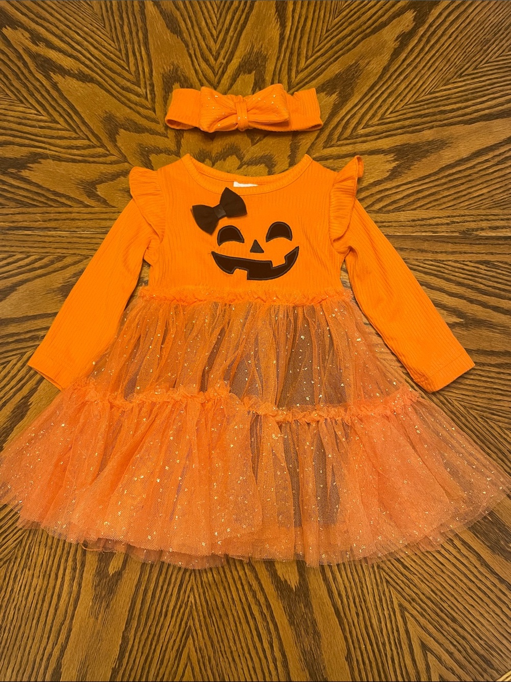 Infant Girl’s Orange Pumpkin Tulle Dress Size 12 Months
